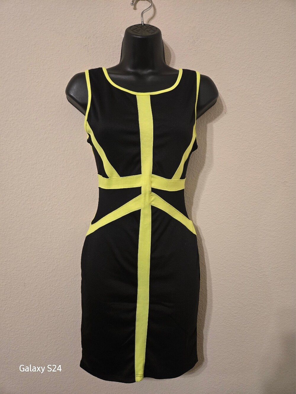Body Central Black Dress with Neon Yellow Trim